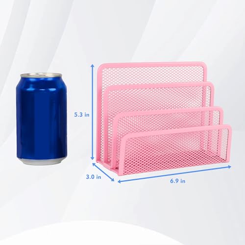 EASEPRES Desk Mail Organizer, Office Small Desktop Metal Mesh Envelope Letter Sorter Paper File Holder Organizer with 3 Vertical Upright Compartments, Pink 2 Pack - color: Pink, size: 2 Pack