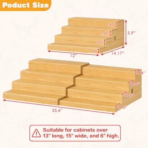 Expandable Bamboo Can Storage Rack, 4 Tier Adjustable Can Organizer for Pantry Holds Up to 32 Cans, Soda Can Dispenser, Canned Food Storage Display Shelf for Cabinet & Countertop (Patent Pending) - size: Standard