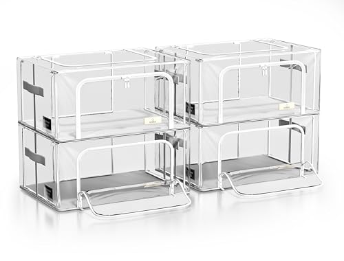 Sorbus Storage Bins with Metal Frame - Stackable & Foldable Clothes Organizer Bags - Clear Soft Plastic Storage Containers (4 Pack, Small) - size: Small, style: 4 Pack
