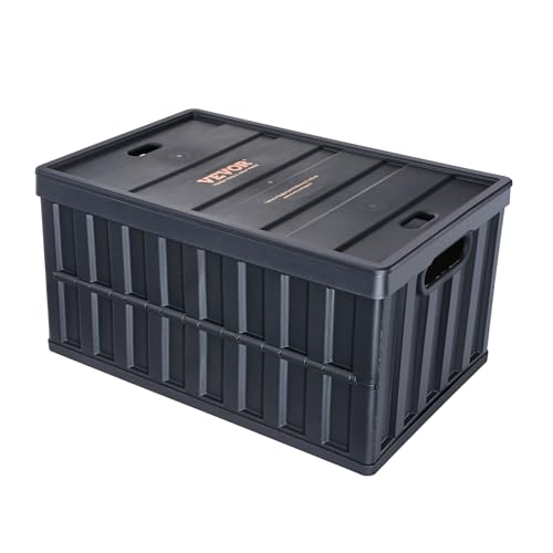 VEVOR 65L Collapsible Storage Bins with Lids 3 Packs, Stackable Utility Crates with Handles, Large Folding Containers for Organizing Tools, Books, Food, Drinks, Camping&Transport - size: 65L-Black