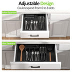 Bamboo Kitchen Drawer Organizer, Expandable Silverware Organizer with Removable Knife Block, 6-8 Slots- Utensil Holder & Cutlery Tray Drawer Dividers, 2.36" Deep for Extra Capacity, Black - color: Black