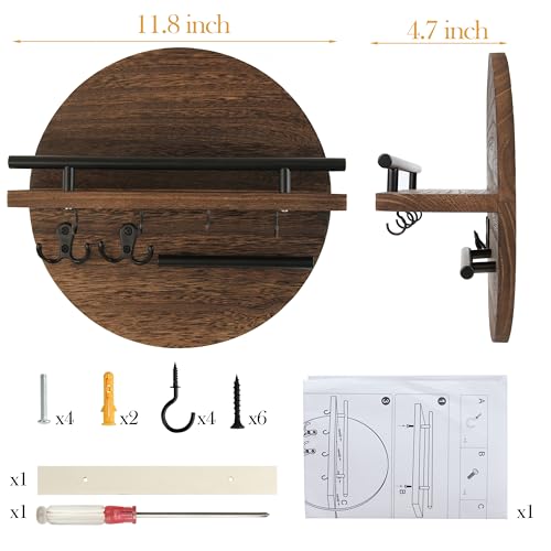 Gurfuy Key Holder for Wall with Shelf - Wood Mail Organizer and Rack with Shelf Hooks Wall Mounted for Entryway Decor Magazines Letter Storage Farmhouse Living Room Bedroom Doorway (Rustic Brown) - color: Rustic Brown