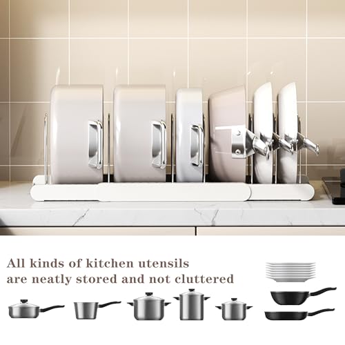 Expandable Pot and Pan Organizer Rack with 7 Stainless Steel Adjustable Shelves, for Neatly Storing Cookware, Pots, Pans, Lid(White) - color: White（Style 2）