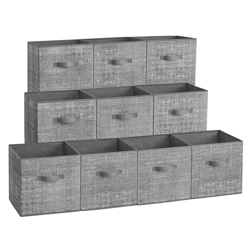SONGMICS Storage Cubes, 13 x 13 x 13 Inches Non-Woven Fabric Bins with Double Handles, Set of 10, Closet Organizers for Shelves, Foldable, for Clothes, Cattail Gray UROB133G01 - color: Cattail Gray, size: 10 Pack (13"L x 13"W x 13"H）