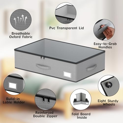 EE-RoomWorld Under Bed Storage with Wheels, No Assemble Required 7.5 inches height Under Bed Storage bins,Large capacity Rolling Underbed Shoe Storage containers，dorm underbed storage drawers - color: Grey, size: 7.5 inch height