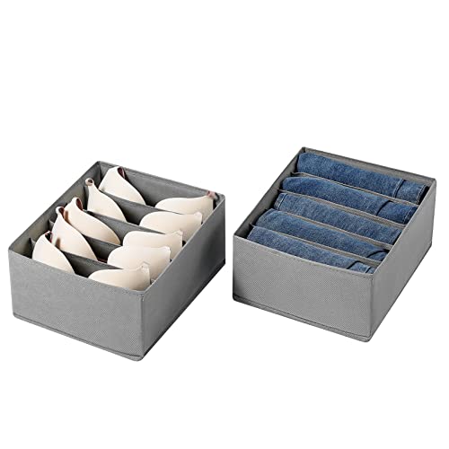 Jeans Drawer Organizers for Clothing, 5 Compartment Wardrobe Storage Box, Washable Clothes Organizer for Folded Clothes, Jeans, Pants, Leggings, t-shirts(Grey) - color: Grey