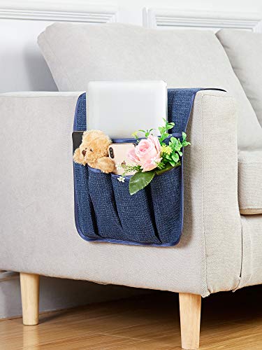 Sofa Armrest Organizer Non-Slip Arm Chair Hanging Caddy Remote Control Holder for Magazine, Phone, Books, Glasses(Navy,13in) - color: Navy, size: 35"x13"