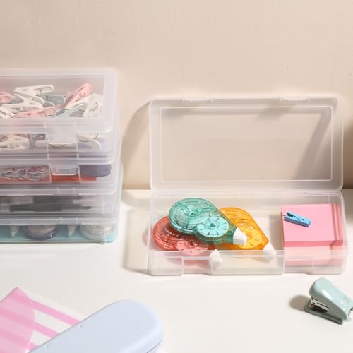 Medium Clear Storage Box 9 Pack Stackable Storage Containers with Snap-Tight Latch 10" x 5"x 1.9" for Pencil Box,Art tools - size: Medium-9 Pack