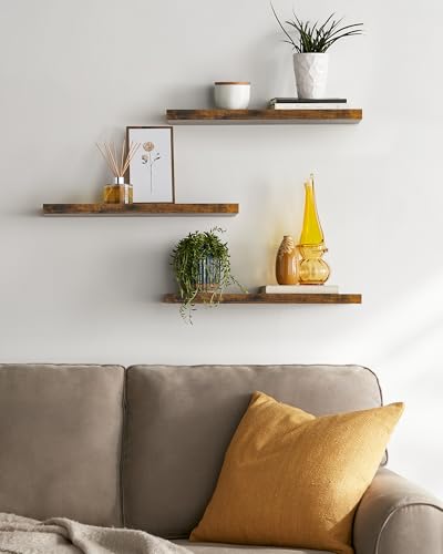 BAYKA Floating Shelves for Wall, Set of 3, 22.5 Inch Rustic Wood Wall Mounted Shelving for Bathroom, Bedroom, Living Room or Kitchen, Hanging Display Decor Book Shelf with 22 lbs, Rustic Brown - color: B. Rustic Brown - Americana Farmhouse Style, size: 22