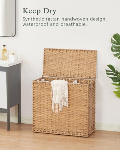 SETVSON Laundry Hamper with Lid Laundry Basket 132 L (35 Gal) Wicker Clothes Hamper, Handwoven Rattan Hamper with Handles and 4 Removable Liner Bags, 6 Mesh Bags for Laundry Bedroom Natural - color: Natural, size: 35.0 Gal