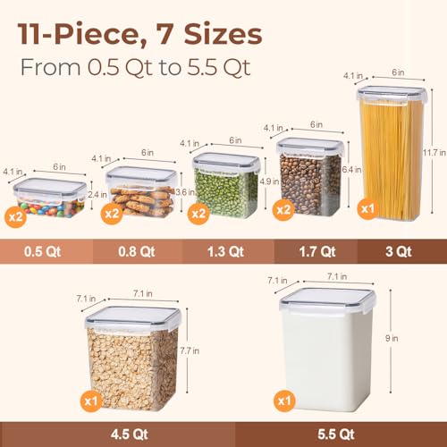 ComSaf Airtight Food Storage Containers with Lids, 11 Pcs Canisters Sets for the Kitchen, Plastic Pantry Organizers and Storage for Cereal, Flour, Sugar,Kitchen Storage Containers Include Labels - size: 7 Size-Rectangle