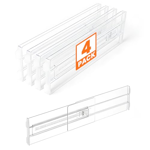 4 Pack Drawer Dividers for Clothes, 4" High 10.6"-16.9" Drawer Divider Adjustable Expandable Dresser Drawer Organizer, Clear Dresser Separators for Clothes, Underwear, Baby Clothes,Cosmetic,Toiletries - size: 4 Pack