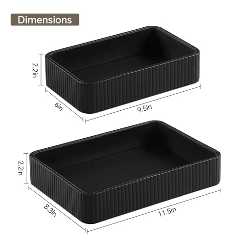 Desk Organizer Tray, PU Leather Nightstand Organizer Perfume Valet Tray for Men Women, Decorative Vanity Trays Trinket Dish Key Bowl for Entryway Table (2pcs, Black, Large+Small) - color: Black, size: 11.5" x 8.3" x 2.2"& 9.5" x 6" x 2.2"