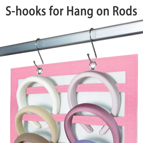 Artilife Hanging Headband Holder for Over the Door and Closet, 24 Slots Felt Head Band Organizer Shelf - color: Pink