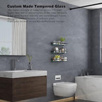 VOLPONE Bathroom Wall Shelf 15.7in Bathroom Glass Shelves Wall Mount Glass Shelf Rustproof Bathroom Wall Organizer 3 Tier (Black) - style: 3 tier without towel bar black