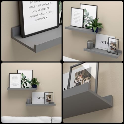 Boswillon Floating Shelves for Wall, Wall Shelves Set of 2, Bedroom Shelves with Lip, Display Picture Ledge Shelf for Wall Decor Bedroom Living Room Bathroom Kitchen - Grey - color: Grey, size: 15.7 In