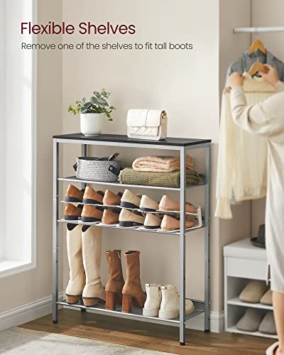 VASAGLE Shoe Rack for Entryway, 5-Tier Shoe Rack Organizer with Storage Shelves and Spacious Top, Freestanding, Adjustable, Industrial, Charcoal Grey and Metallic Silver ULBS038E22 - color: Charcoal Grey + Metallic Silver, size: 5 Tiers (29.5"W)
