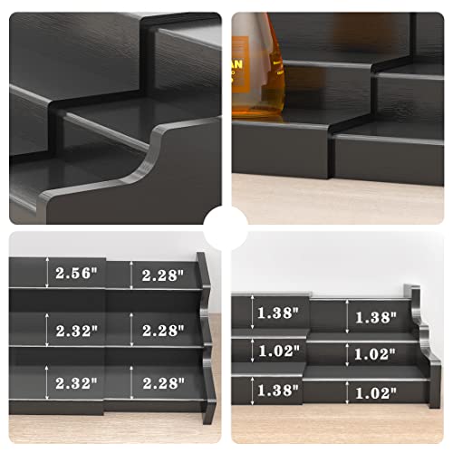 Spice Rack Organizer For Cabinet - 3 Tier Black Bamboo Wooden Expandable Display Shelf from 12.70 to 22.20 inch - color: Black