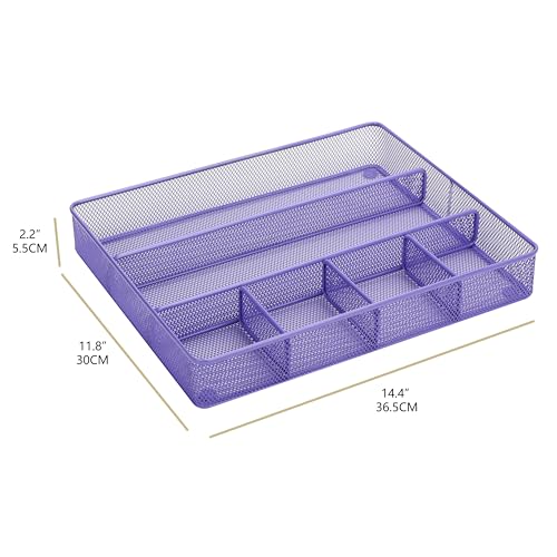 Annova Desk Top Organizer Tray for Office Organization - Metal Mesh - Storage Tray with Dividers for Pens, Desktop Accessories, Bathroom, Kitchen, Makeup and Office Supplies (Large, Purple) - color: Purple, size: Large