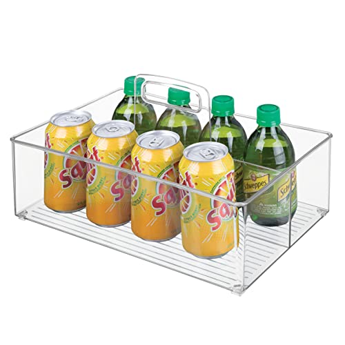 mDesign Large Plastic Divided Portable Storage Organizer Caddy Tote Basket Bin with Handle for Kitchen, Pantry, Countertop, Cabinet, Cupboard - Ligne Collection - Clear - size: Pack of 1