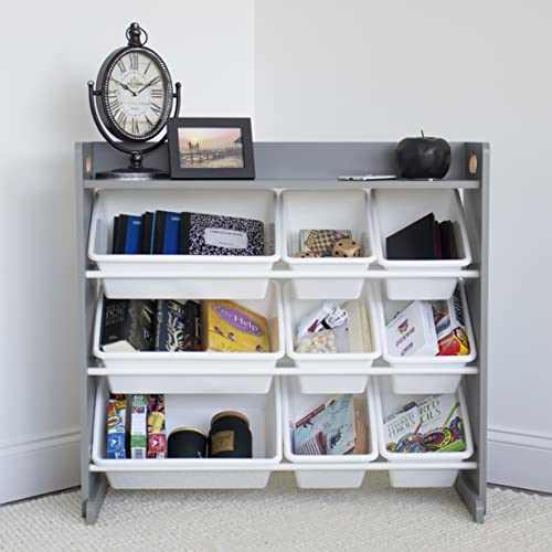 Humble Crew Toy Storage Organizer with Top Shelf and 9 Removable Bins, Grey/White – Toddler Bookshelf with Toy Organizer - Modern Toy Rack Ideal for Kids' Rooms, Playrooms, and Nurseries - color: Grey/White