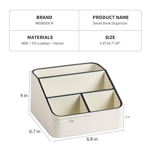 Remote Control Holder, PU Leather Small Desk Organizer with 4 Compartments, Nightstand Organizer Office Desk Accessories Desk Caddy for Countertop Bedside End Table (Cream) - color: Cream