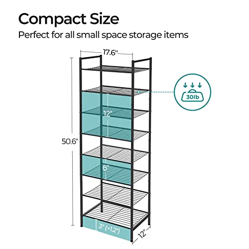 SONGMICS Narrow Shoe Rack - Sturdy 8 Tier Metal Tall Shoe Rack Shelf, Slim Shoe Storage Organizer for Closet Entryway Small Spaces, Bronze, 12"D x 17.6"W x 50.6"H - color: Bronze