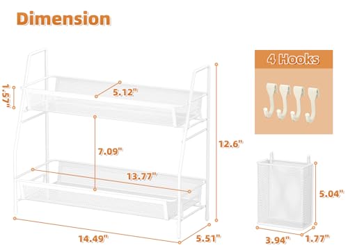 VITVITI 2-Tier Bathroom Organizer Countertop, Metal Wire Mesh Bathroom Counter Organizer Storage with Basket Hooks, Vanity Tray Shelf, Kitchen Spice Rack, White - color: Large White Wire Mesh