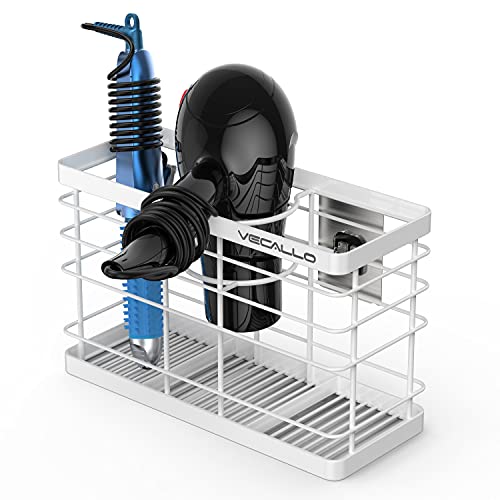 Hair Tool Organizer, Curling iron stands, Bathroom Organizer Basket Hair Supplies Organizer Storage Hair Dryer Holder- Wall Mount No Drilling - color: White