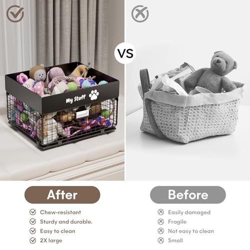 qeerable Dog Toy Basket - Metal Large Dog Toy Box for Small Dog - Dog Toy Storage Bin for Pet - Personalized Large Dog Toy Basket for Puppy and Pet- Dog Toy Organizer Holder Boxes for Living Room - color: Black