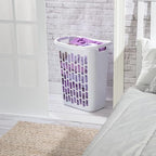 Rectangular Open Plastic Laundry Hamper, 1.8 Bushel Slim Ventilated Clothes Hamper with Handles for Narrow Spaces, Dorms & Apartments, White