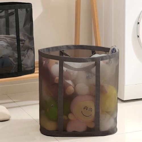 Mesh Bag with Handles, Collapsible Laundry Basket, Foldable Laundry Bag, Breathable Folding Beach Bag,Space-saving Travel Tote Bags (1, Brown) - color: Brown