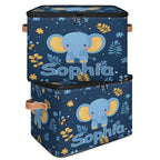 Custom Storage Basket with Name, Personalized Storage Bins with Zipper Lid, Foldable Fabric Storage Box Large capacity with Handle Elephant Flower Leaves - color: Option 19