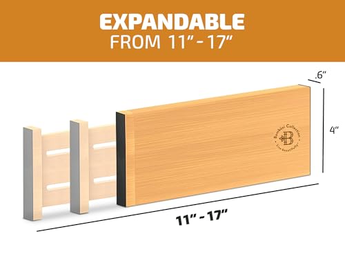 6-Pack Drawer Dividers - 4 Inches High, Adjustable 11 to 17 Inches Bamboo Drawer Organizers, Large Deep Expandable Separators for Clothes, Dresser, Bedroom, Bathroom, Baby, Office, Kitchen Utensils - color: Bamboo, size: 4-Inch High