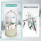 QIYVLOS Toothbrush Holders with Sliding Lid, Rotating 3 Slots Bathroom Organizer Countertop, Tooth Brush Toothpaste Holder Bathroom Counter Stand Sink Organizer Caddy for Makeup Brushes Holder (Green) - color: Green+transparent