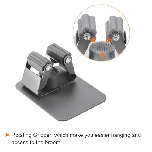 uxcell 2pcs Mop Broom Holder Wall Mount, 304 Stainless Steel Mop Holder Self Adhesive Broom Hanger with Screws, Suitable for Bathroom, Laundry Room, Dark Grey - color: Dark Grey