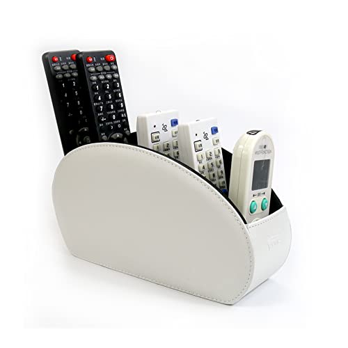Remote Control Holder Organizer Desk Leather Cases Control Storage TV Remote Control Organizer with 5 Spacious Compartments (White with Metal Bottom) - color: White with Metal Bottom