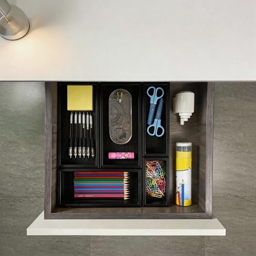 bamboo drawer organizer Set,expandable drawer dividers,wooden storage organizers,drawer organizers for kitchen, bathroom,flatware,Tea Bag Organizer (1 X 5PCS Black) - color: 1 X 5PCS Black