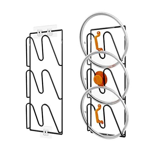 Durmmur 2 Pack Pot Lid Organizer Rack, 6-Tier Pot Lids Holder for Cabinet Door/Wall, No Drilling Adhesive Wall/Door Mounted Rustproof Pot and Pan Cover for Kitchen Storage, Classic Black - color: Black