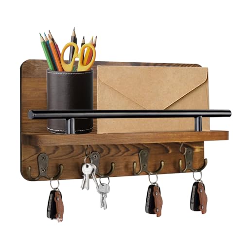 Mail Key Holder Wall Mount Wood Storage Shelf, Stylish Home Organization, Practical Decor Entryway Living Room Hallway Laundry Room Garage Wall Organizer for Letters Bills Wallets Accessories Use