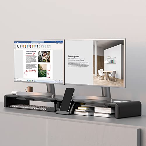 Monitor Stand Riser, Klearlook Foldable Computer Monitor Riser, Height Adjustable Computer Stand, Desk Shelf Riser with Storage Drawer & Tablet Phone Stand for Computer, Desktop, Laptop (Black 2 Pack) - color: Black 2 Pack