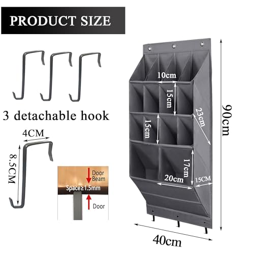 Over the Door Shoe Organizer, 14 Pockets Hanging Shoe Storage Rack with Large Deep Pockets, Oxford 600D Fabric Grey Shoe Storage Rack with 6 hook for Shoes, Slipper,Home Accessories etc - color: Grey, size: 14-Grids