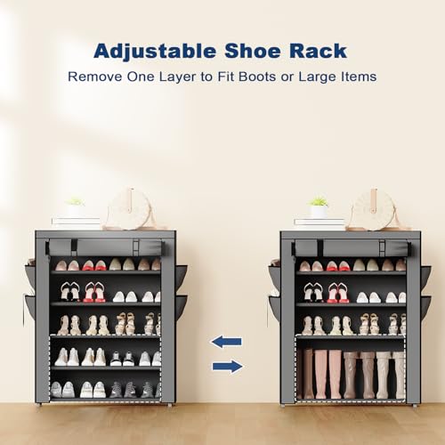Mavivegue Shoe Rack with Cover, 5 Tier Shoe Organizer for Entryway, Shoe Storage for Front Door Entrance, Closet, Garage, Grey - color: Grey, size: 5-Tier-Large