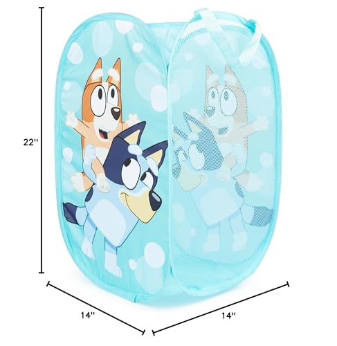 Jay Franco Bluey & Bingo Pop Up Hamper - Mesh Laundry Basket/Bag with Durable Handles - Storage for Clothes or Toys - color: Blue - Bluey