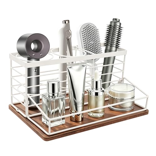 Hair Tool Organizer, Movable Hair Dryer Holder, Hair Styling Tools Storage for Vanity, Bath Counter Organizer, Bathroom Trays for Hair Toiletry, Makeup (12" x 7.7" x 5.8", Wood-White) - color: Wood-white, size: 12" x 7.7" x 5.8"