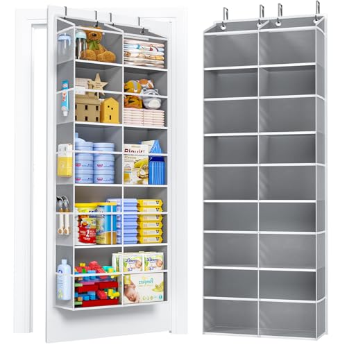 PureSpace 5-Tier Over The Door Organizer with 10 Side Mesh Pockets & Clear Windows, 80 lbs Weight Capacity Hanging Storage for Bathroom, Bedroom, Nursery, Kitchen, Organize Shoes, Diapers(Clear Grey) - color: Clear Grey, size: 1 Pack