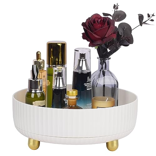 Anyoifax Makeup Perfume Organizer Tray 360 Degree Rotating Lazy Susan Skincare Lotion Organizer Spinning Cosmetics Storage for Dresser, Vanity, Bathroom Countertop, Large Ivory White - color: White, size: 11 "