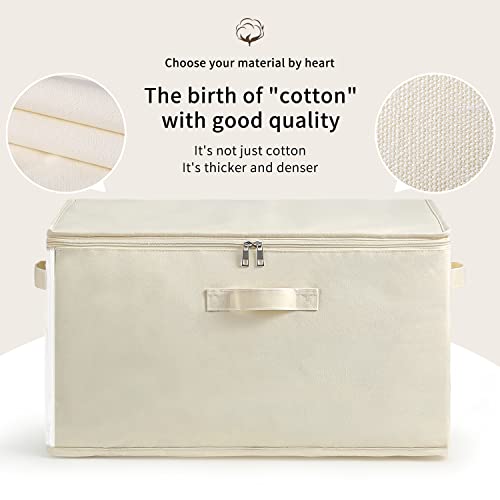 4 Pack Large Canvas Comforter Storage Bags Closet Organizer for Clothes Sweater Clothes Organizer with Dual Zipper Three Carrying Handles for Blanket Closet Storage Container - color: Natural color, style: 4 Pack