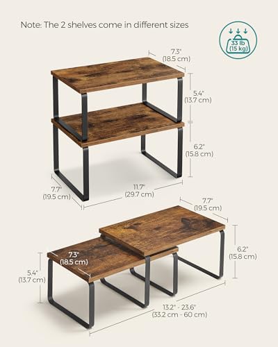 SONGMICS Cabinet Organizer Shelf, Set of 4 Kitchen Counter Shelves, Kitchen Storage, Spice Rack, Stackable, Expandable, Metal and Engineered Wood, Ink Black and Rustic Brown UKCS021X01 - color: Ink Black + Rustic Brown, size: 11.7"W