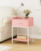 Nightstand with Charging Station,3-Tier Modern Bedside Table Night Stand with Storage Drawer and Open Shelf,Small End Side Table for Bedroom,Living Room,Pink - color: Pink With Charging Station